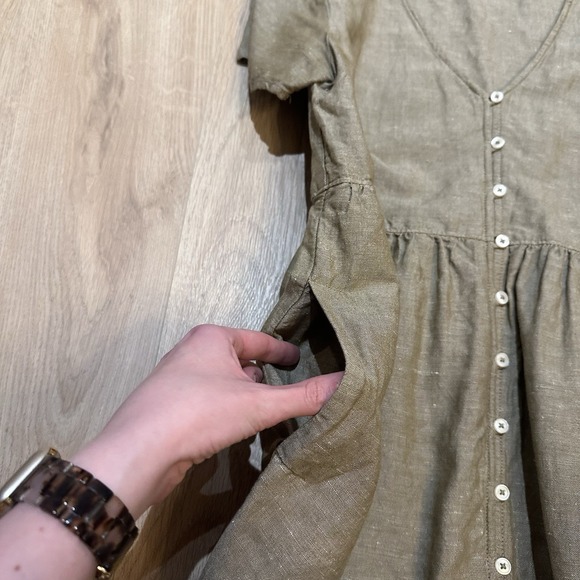 Madewell S Linen Blend Alexandra Button Front Mini Dress Olive Branch AL713 - Picture 4 of 13